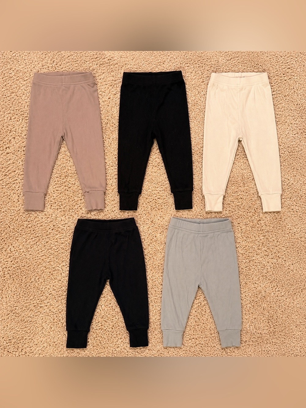 Little Bipsy Ribbed Leggings Pack - Black, Cream, Taupe, light blue